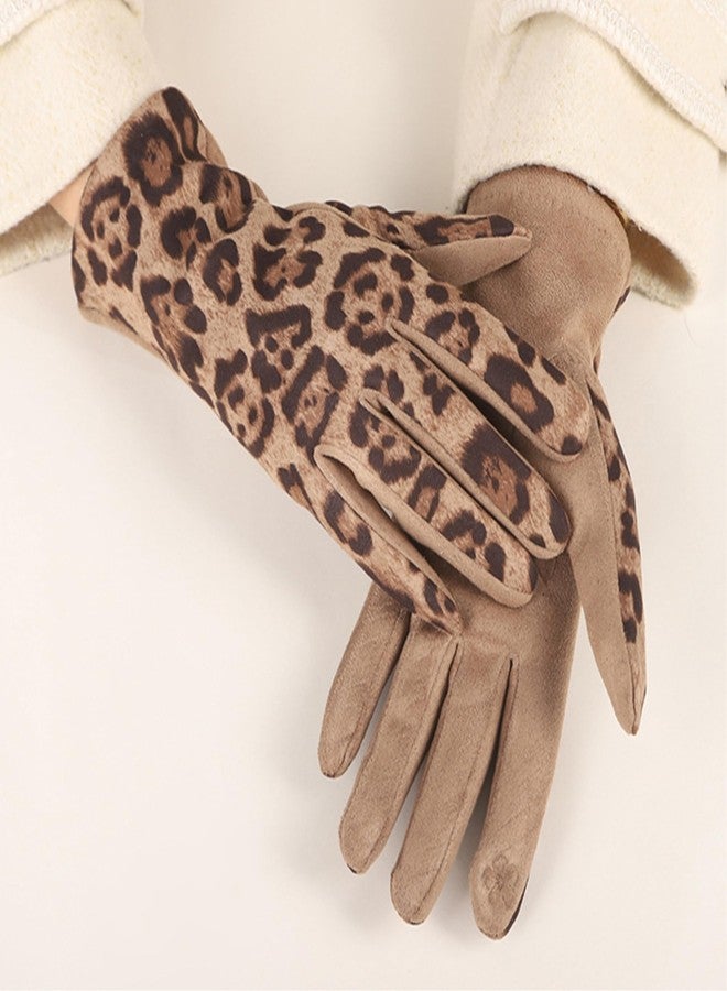 Vikodah Winter Finger Gloves for Women Leopard-Print Warm Touch-Screen Fleece Lined Glove for Women S/M - Image 2